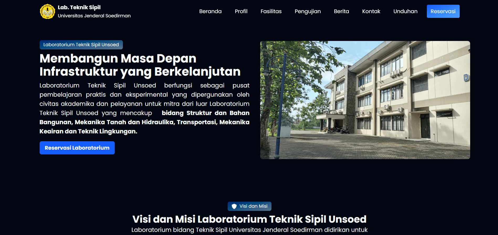 Landing Page Laboratorium Teknik Sipil Unsoed