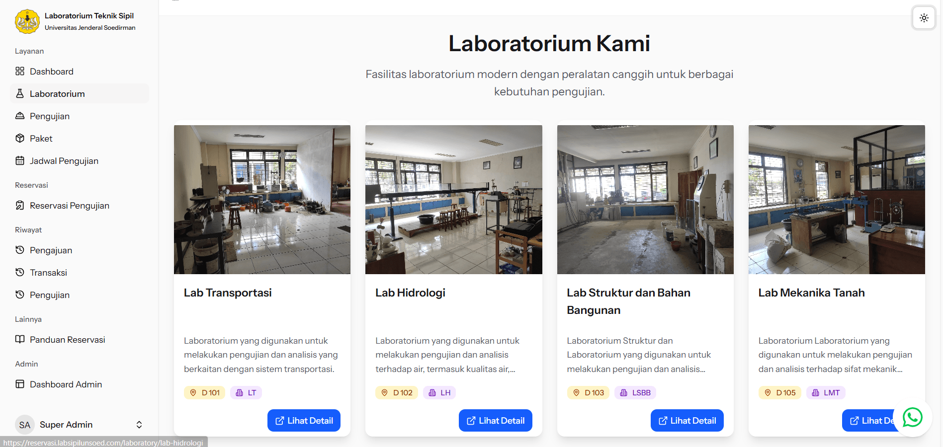 Reservasi Laboratorium Teknik Sipil Unsoed